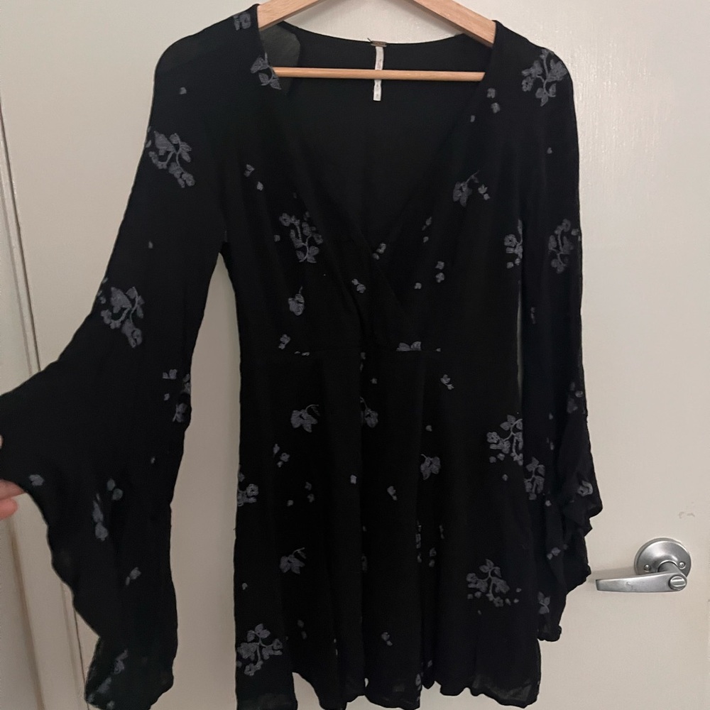 Free People Navy Blue Bell Sleeve Mini Dress *Has minor Flaws*